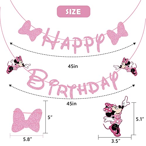 GOGOPARTY Pink Mouse Happy Birthday Banner, Mouse Decoration Pink Themed Birthday Banner For Girl Kids Birthday Party Baby Shower Decorations