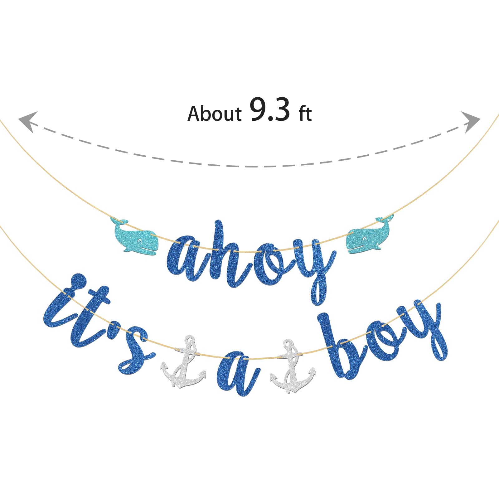 Halawawa Blue Glitter Ahoy It's a Boy Banner - Nautical Theme Baby Shower/Gender Reveal Party Decoration Banner - Welcome Baby Boy, Boy Gender Reveal, 1st Birthday Party Decors for Boys