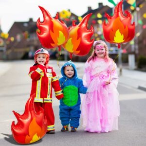 6 Pcs Fire Truck Birthday Party Supplies 32 Inch Fire Balloons Large Flame Balloons Aluminum Foil Fire Decorations Curve Foil Firefighter Party Favors Fireman Theme Kids' Party Balloons, Yellow Red