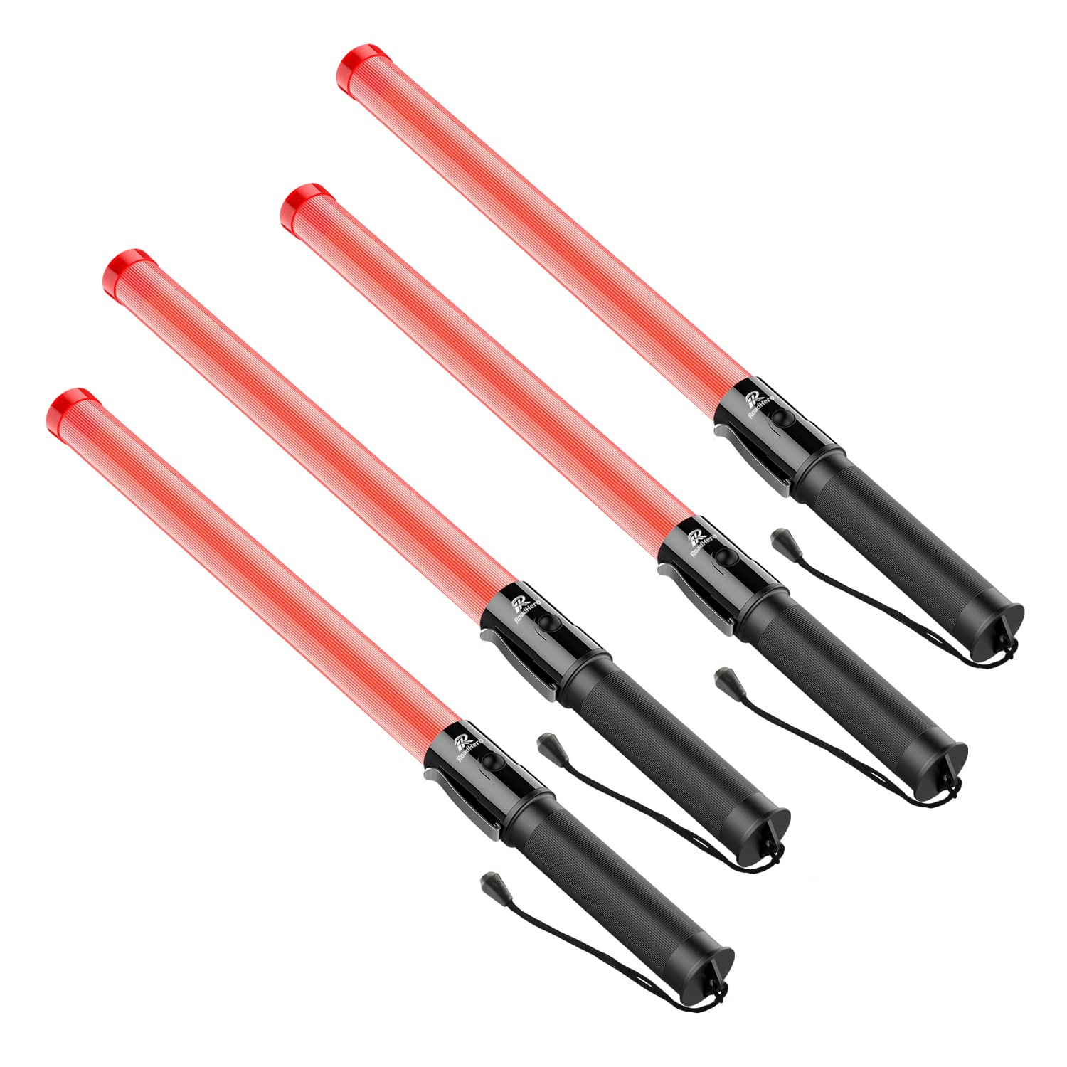 RoadHero 4 Pack Traffic Wand, 21Inch Led Traffic Control Baton, Safety Light Wands with 2 Flashing Modes, Air Marshaling Signal Wand with Side Clip for Airport, Parking, Car Directing