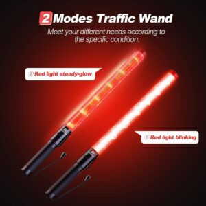 RoadHero 4 Pack Traffic Wand, 21Inch Led Traffic Control Baton, Safety Light Wands with 2 Flashing Modes, Air Marshaling Signal Wand with Side Clip for Airport, Parking, Car Directing