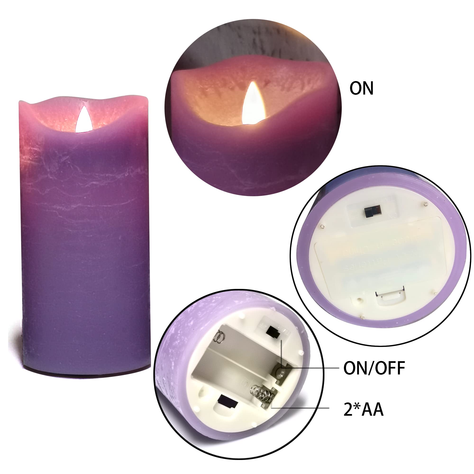 Battery Operated LED Flameless Pillar Candles with Timer and Remote Flickering Electric Bright Real Wax Candles for Home Decor Wedding Birthday Party Decorations, 3Pack D 3" x H 4"5"6"(Purple)