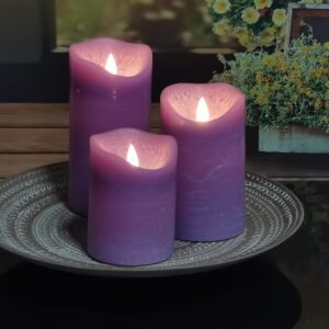 Battery Operated LED Flameless Pillar Candles with Timer and Remote Flickering Electric Bright Real Wax Candles for Home Decor Wedding Birthday Party Decorations, 3Pack D 3" x H 4"5"6"(Purple)