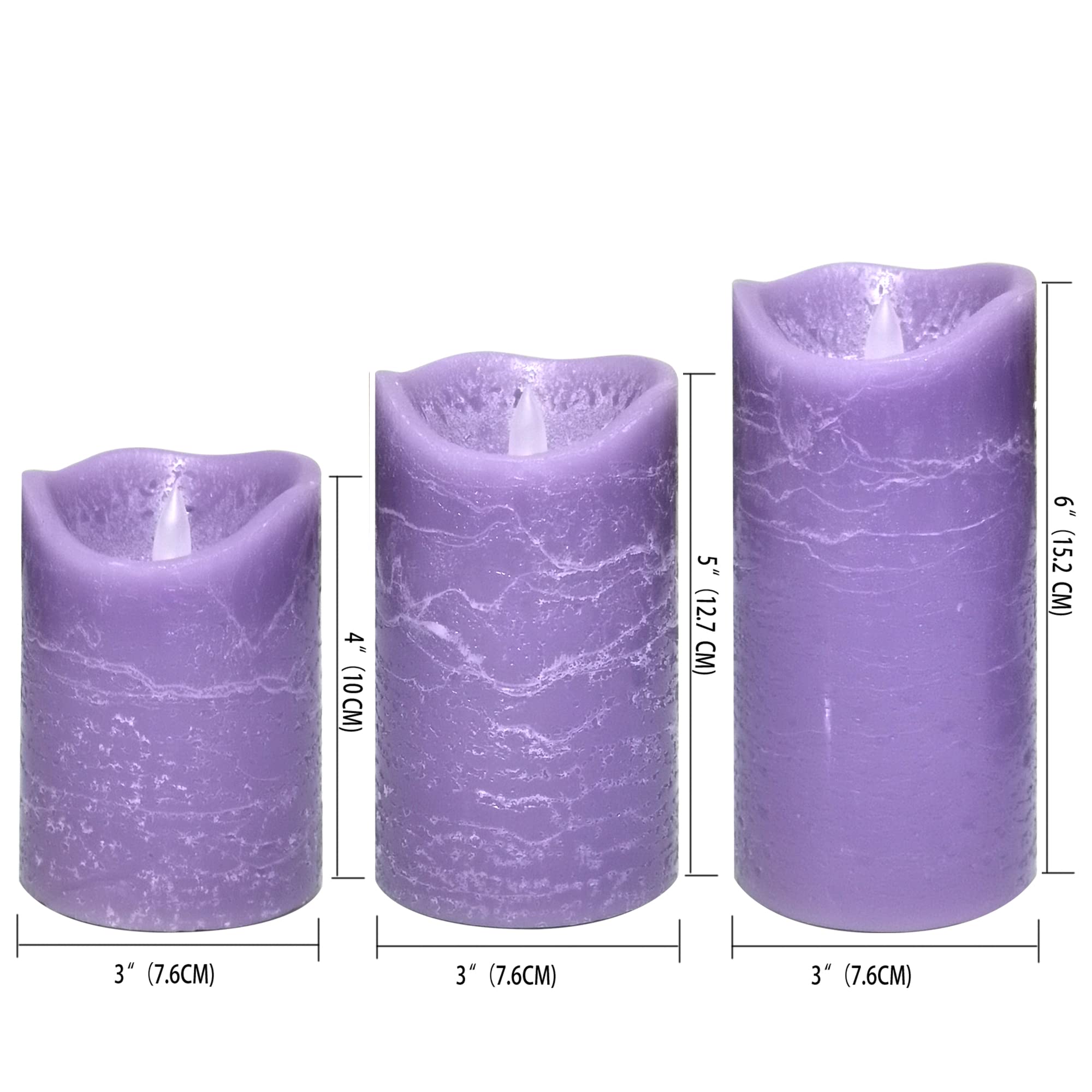 Battery Operated LED Flameless Pillar Candles with Timer and Remote Flickering Electric Bright Real Wax Candles for Home Decor Wedding Birthday Party Decorations, 3Pack D 3" x H 4"5"6"(Purple)