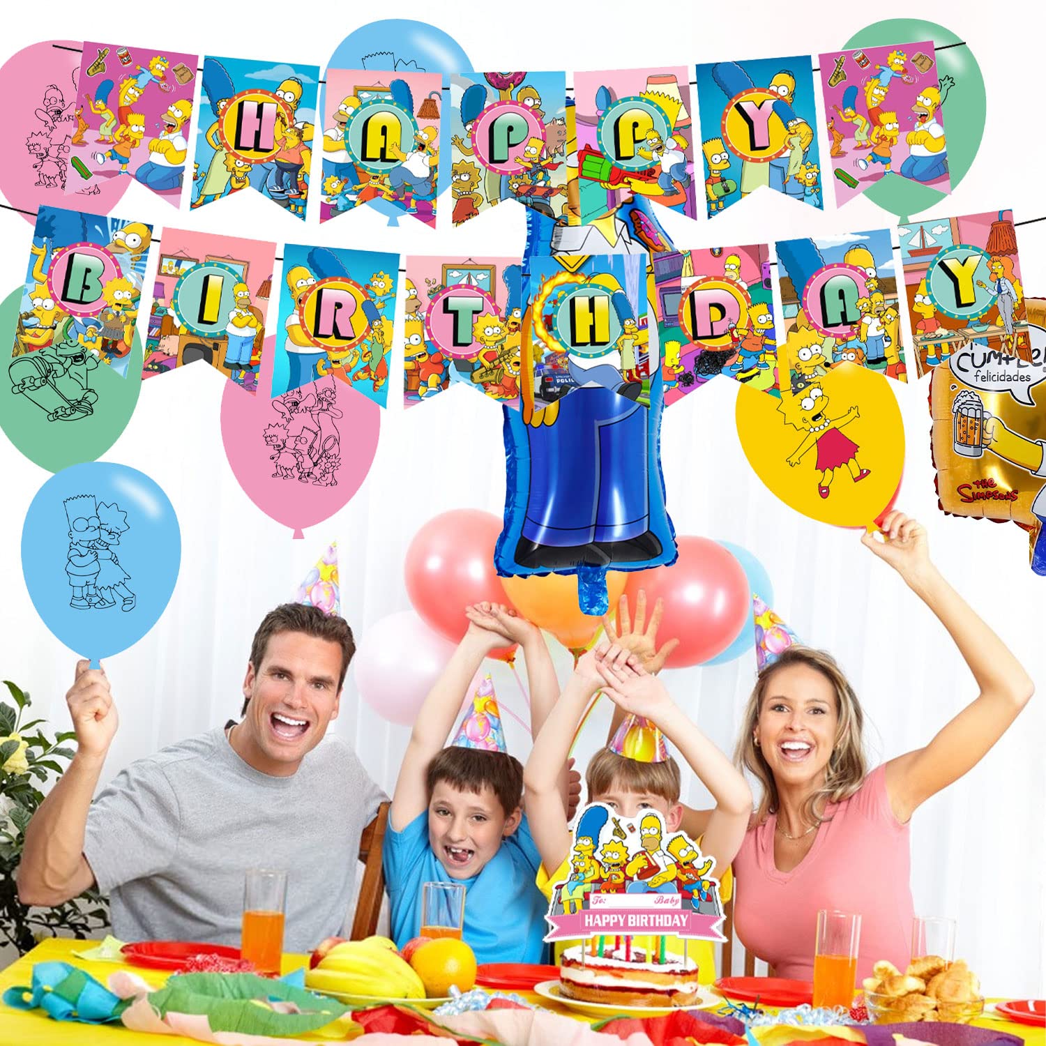 Simpsons Party Decorations,Birthday Party Supplies For Simpsons Party Supplies Includes Banner - Cake Topper - 12 Cupcake Toppers - 20 Balloons - 3 Simpsons Foil Ballon