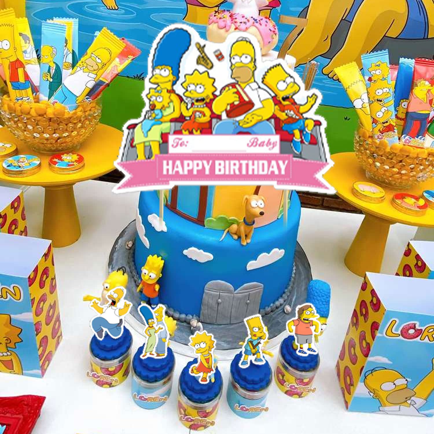 Simpsons Party Decorations,Birthday Party Supplies For Simpsons Party Supplies Includes Banner - Cake Topper - 12 Cupcake Toppers - 20 Balloons - 3 Simpsons Foil Ballon