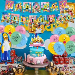 Simpsons Party Decorations,Birthday Party Supplies For Simpsons Party Supplies Includes Banner - Cake Topper - 12 Cupcake Toppers - 20 Balloons - 3 Simpsons Foil Ballon