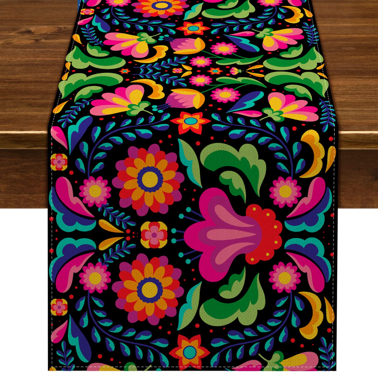 Nepnuser Mexican Fiesta Table Runner Cinco De Mayo Decorations Mexico Dia De Los Muertos Rustic Linen Home Dining Room Kitchen Table Decor 72 Inches Long