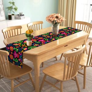 Nepnuser Mexican Fiesta Table Runner Cinco De Mayo Decorations Mexico Dia De Los Muertos Rustic Linen Home Dining Room Kitchen Table Decor 72 Inches Long