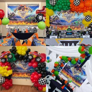 Cartoon Monster Truck Birthday Party Supplies Background Monster Machines Childrens Birthday Party Photo Backdrop Background Baby Shower Photography Banner Decoration 5X3ft