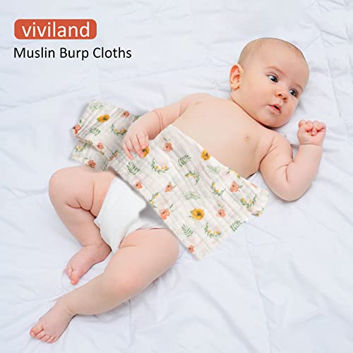 lasoftan Baby Muslin Burp Cloths, 100% Cotton Burping Cloths Super Absorbent Soft, Bath Towel Burp Cloths for Baby Girl Boy, Great Gift for Newborn, 10 x 20 inch, 4 Pack, Leaves & Flowers