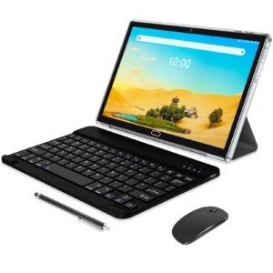 2024 newest android tablet, 10 inch tablet with keyboard, 4g cellular tablets 64gb storage 512gb expandable, 4g ram octa-core 13mp camera, large battery, keyboard mouse case stylus, wifi bluetooth gps