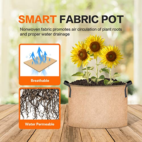 iPower Plant Grow Bag 15 Gallon 6-Pack Heavy Duty Fabric Pots, 300g Thick Nonwoven Fabric Containers Aeration with Nylon Handles, for Planting Vegetables, Fruits, Flowers, Tan 2024 Version