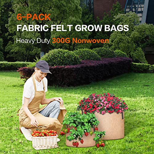 iPower Plant Grow Bag 15 Gallon 6-Pack Heavy Duty Fabric Pots, 300g Thick Nonwoven Fabric Containers Aeration with Nylon Handles, for Planting Vegetables, Fruits, Flowers, Tan 2024 Version