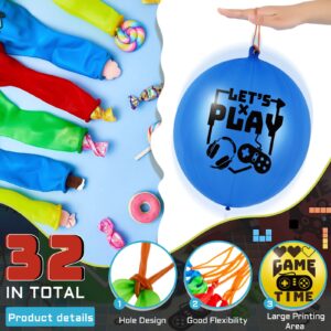 32 Pcs Video Game Punch Balloons Pixelated Punch Ball Pixel Video Game Punching Balls Latex Punch Balls Toys for Fun Games, Birthday Party Favors Supplies, Goodie Bag Filler (Blue, Red, Yellow, Green)