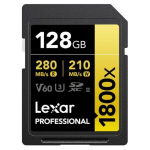 lexar 128gb professional 1800x uhs-ii sdxc memory card (gold series)