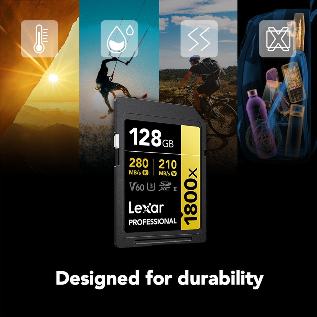 Lexar 128GB Professional 1800x UHS-II SDXC Memory Card (Gold Series)