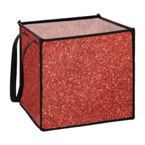 blueangle red glitter texture cube storage bin with handles, 13 x 13 x 13 in, large collapsible organizer storage basket for home décor（477）