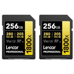 lexar gold series professional 1800x 256gb uhs-ii sdxc memory card, 2-pack