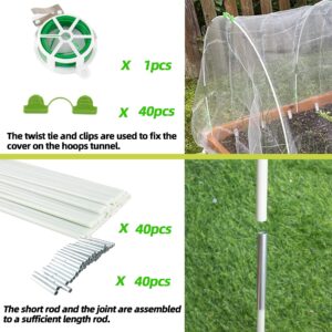 Greenhouse Hoops, CJGQ Garden Hoops for Raised Beds, Garden Grow Tunnel Up to 8 Set of 7Ft Long Rust-Free Garden Hoop for Row Cover Plant Cover, 40Pcs Plant Support Growing Frame for Netting