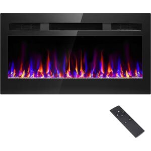 31 inch electric fireplace recessed and wall mounted, fireplace heater and linear fireplace, ultra-thin electric fireplace, low noise, with timer, remote control, adjustable 12 flame color, 750/1500w