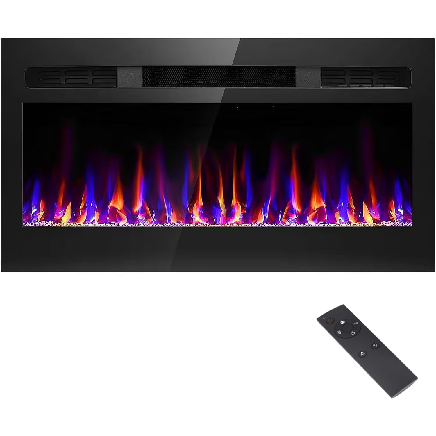 31 Inch Electric Fireplace Recessed and Wall Mounted, Fireplace Heater and Linear Fireplace, Ultra-Thin Electric Fireplace, Low Noise, with Timer, Remote Control, Adjustable 12 Flame Color, 750/1500W