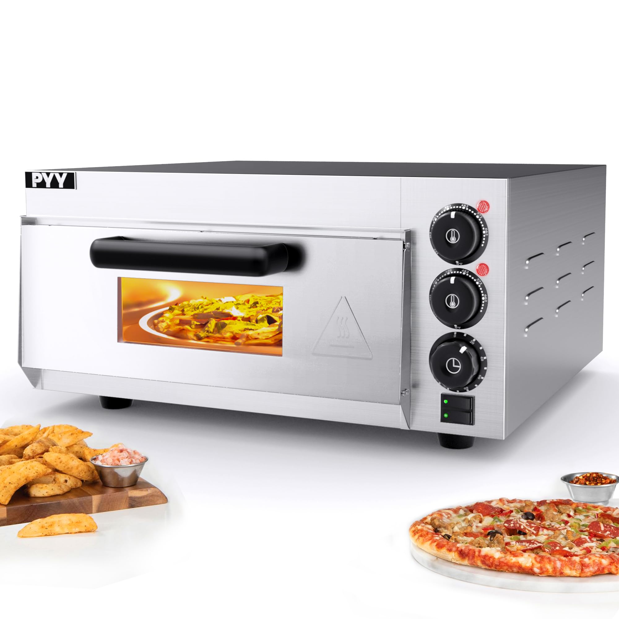 PYY Electric Pizza Oven Countertop Indoor Pizza Ovens Pizza Cooker 1800W Commercial Pizza Oven with Pizza Stone and Timer Silver