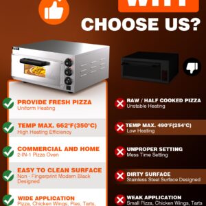 PYY Electric Pizza Oven Countertop Indoor Pizza Ovens Pizza Cooker 1800W Commercial Pizza Oven with Pizza Stone and Timer Silver