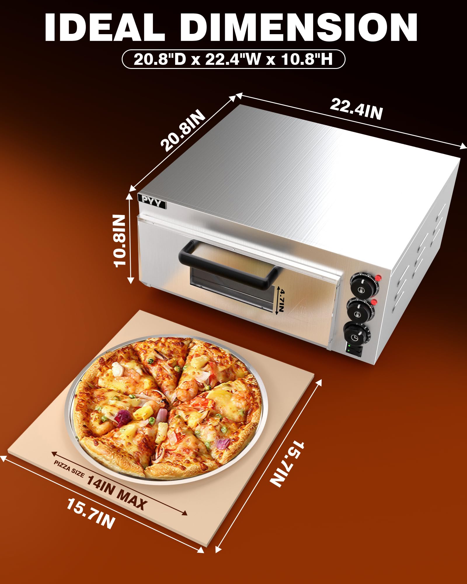 PYY Electric Pizza Oven Countertop Indoor Pizza Ovens Pizza Cooker 1800W Commercial Pizza Oven with Pizza Stone and Timer Silver