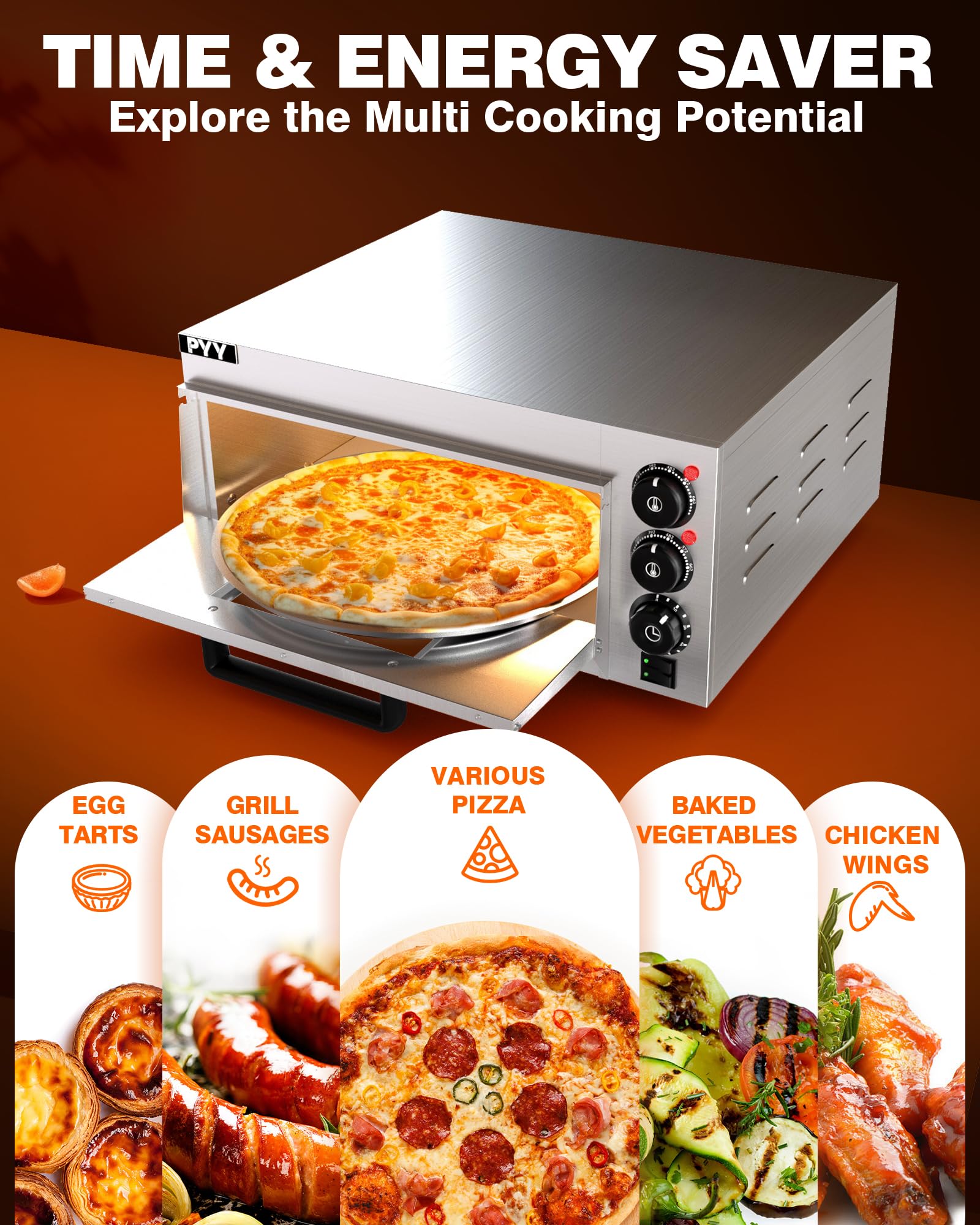 PYY Electric Pizza Oven Countertop Indoor Pizza Ovens Pizza Cooker 1800W Commercial Pizza Oven with Pizza Stone and Timer Silver