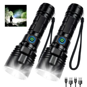 milaoshu rechargeable flashlights 900,000 high lumens - 2 pack, 12 hours powerful led flash light with 3 modes, super bright & ipx5 waterproof torch for camping, home, emergencies