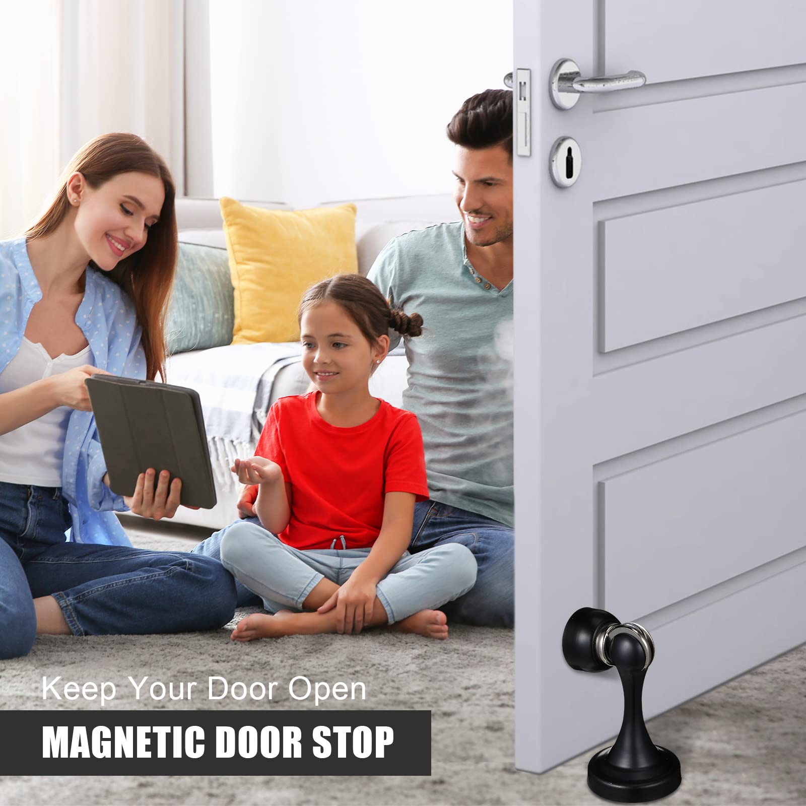Magnetic Door Stoppers Stainless Steel Door Stops Magnetic Door Catch Holder with Screws for Wall Floor Mounted Wall Protector Hold Door Open (16, Black)