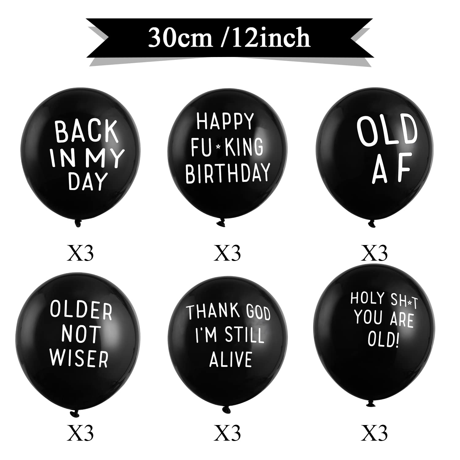 Easy Joy 18 Piece Funny Abusive Old Age Birthday Party Balloons - 12"/18 Pack above 10 Different Rude and Offensive Phrases - 12 Inch Latex Party Balloons with Sarcastic Phrases - NSFW Adult Language