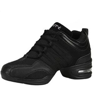 julymens women's jazz dancing sneakers breathable mesh lightweight split sole athletic walking shoes sh019 black us7.5