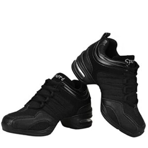 Julymens Women's Jazz Dancing Sneakers Breathable Mesh Lightweight Split Sole Athletic Walking Shoes SH019 Black US7.5