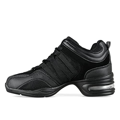 Julymens Women's Jazz Dancing Sneakers Breathable Mesh Lightweight Split Sole Athletic Walking Shoes SH019 Black US7.5