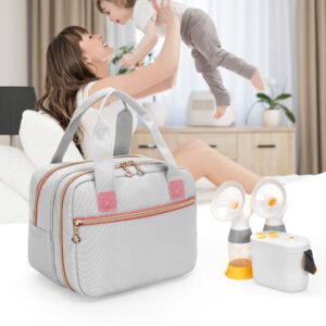 Damero Wearable Breast Pump Bag Compatible with Medela Electric Breast Pump, Carrying Case for Pump in Style Max Flow, Freestyle Flex, Swing Maxi Pump and Parts, Light-Gray Pink (Bag Only)