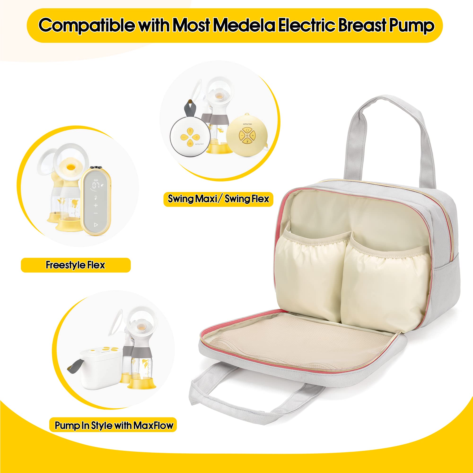 Damero Wearable Breast Pump Bag Compatible with Medela Electric Breast Pump, Carrying Case for Pump in Style Max Flow, Freestyle Flex, Swing Maxi Pump and Parts, Light-Gray Pink (Bag Only)