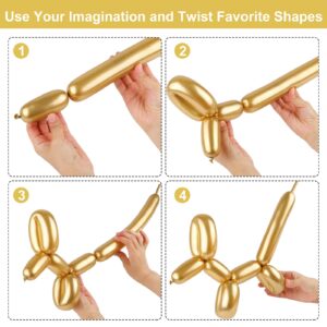 Aodaer 100 Pieces Twisting Latex Balloons 260 Long Skinny Balloons for DIY Modelling Birthday Party Decoration Wedding Anniversary, Metallic Gold