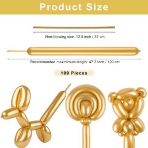 Aodaer 100 Pieces Twisting Latex Balloons 260 Long Skinny Balloons for DIY Modelling Birthday Party Decoration Wedding Anniversary, Metallic Gold