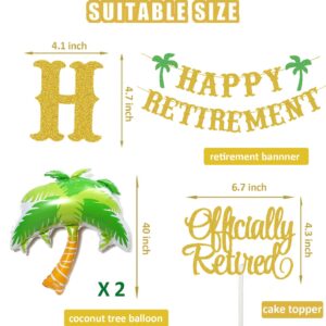 Beach Theme Retirement Party Decorations - Gold Glitter Happy Retirement Banner & Happy Retirement Cake Topper & Coconut Tree Balloons for Beach Theme Retirement Party Supplies Retired Gift Ideas