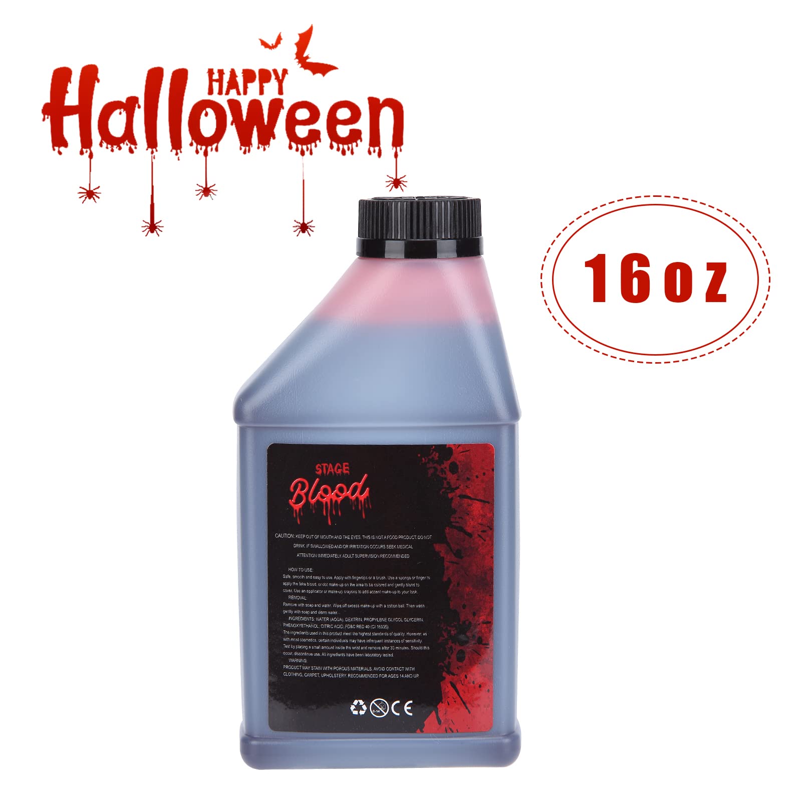 16 oz Pint of Blood, Fake Blood Halloween Vampire Blood Bottle for Halloween Makeup & Dress Up