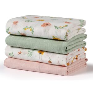 softan swaddle blanket, muslin swaddle blanket for boys & girls, 47x47in muslin swaddle receiving blanket for newborn, baby muslin swaddle blanket soft silky & breathable, 4 pack