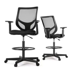 drafting chair, standing desk chair with adjustable armrests and foot ring, height adjustable tall office chair with ergonomic lumbar support, 360 degree swivel rolling chair, breathable mesh chair