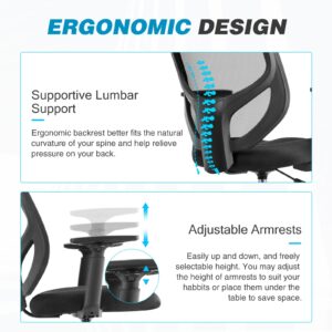 Drafting Chair, Standing Desk Chair with Adjustable Armrests and Foot Ring, Height Adjustable Tall Office Chair with Ergonomic Lumbar Support, 360 Degree Swivel Rolling Chair, Breathable Mesh Chair