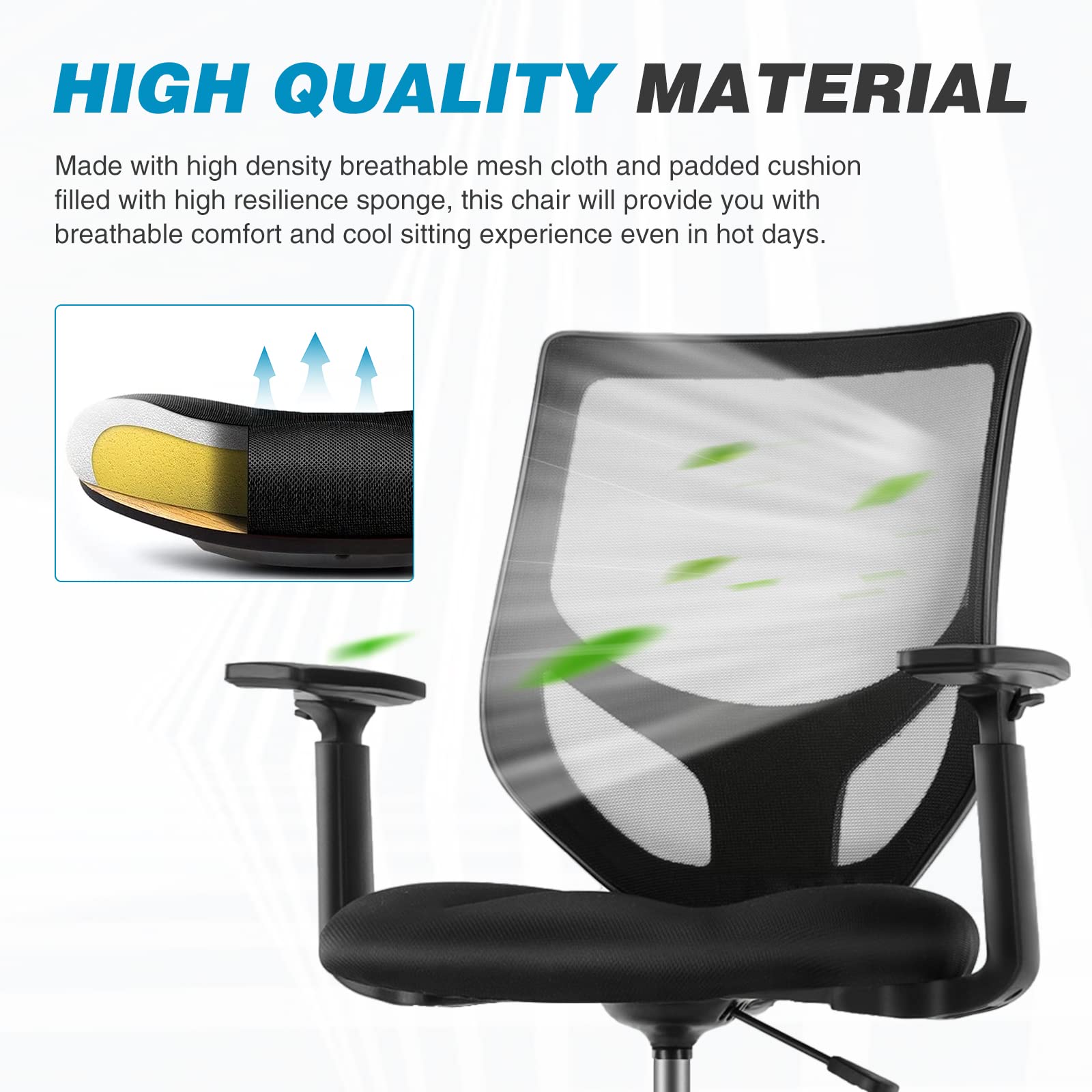 Drafting Chair, Standing Desk Chair with Adjustable Armrests and Foot Ring, Height Adjustable Tall Office Chair with Ergonomic Lumbar Support, 360 Degree Swivel Rolling Chair, Breathable Mesh Chair