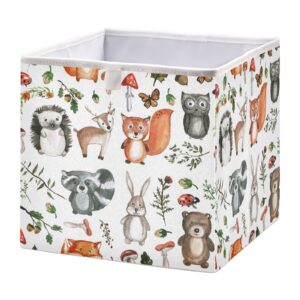 domiking cute woodland animals storage baskets for shelves foldable collapsible storage box bins with waterproof fabric closet organizers for pantry bathroom baby cloth nursery,11 x 11inch