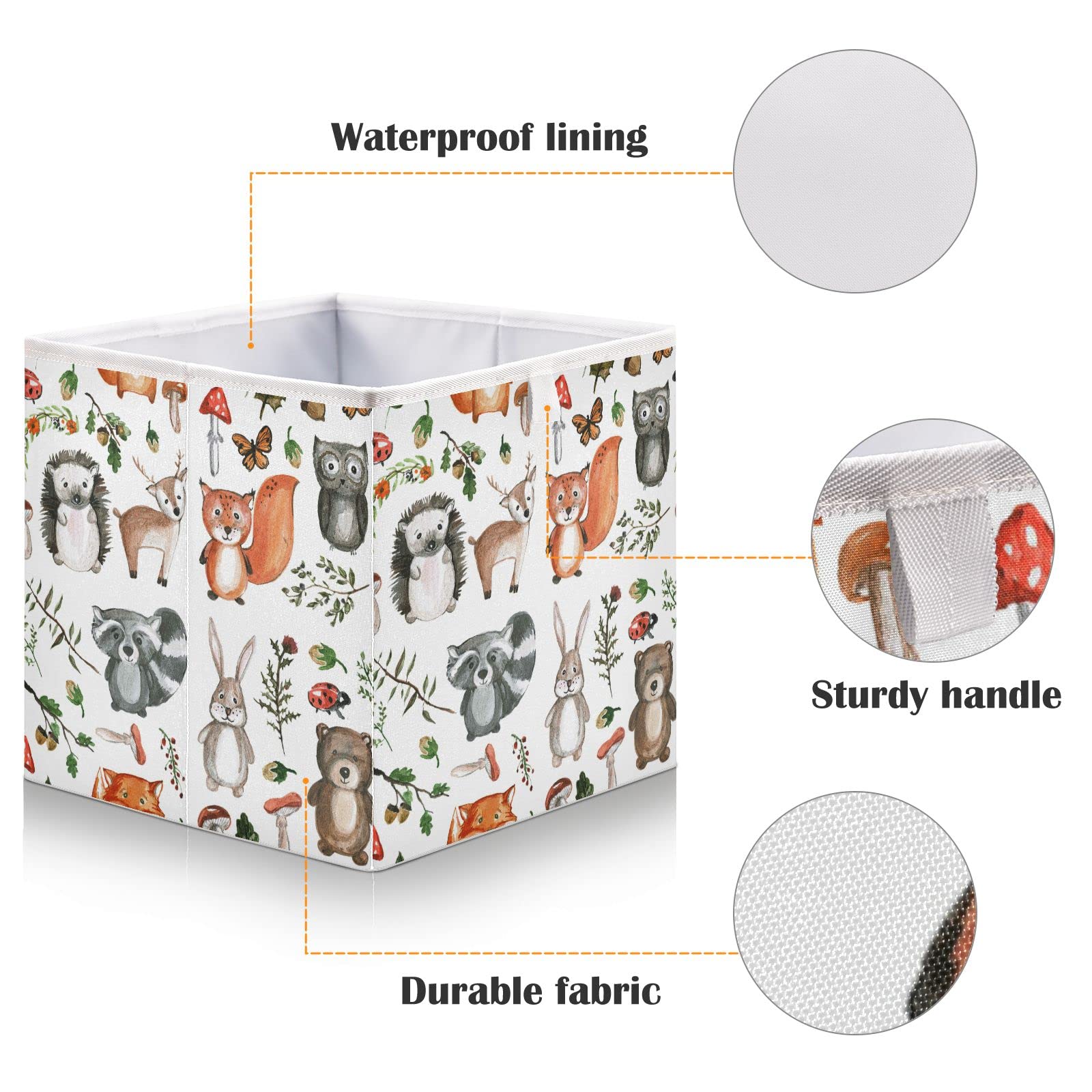 DOMIKING Cute Woodland Animals Storage Baskets for Shelves Foldable Collapsible Storage Box Bins with Waterproof Fabric Closet Organizers for Pantry Bathroom Baby Cloth Nursery,11 x 11inch