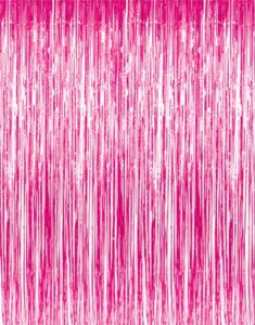 goer 3.2 ft x 9.8 ft metallic tinsel foil fringe curtains party photo backdrop party streamers for galentines day,birthday,graduation,new year eve decorations wedding decor (5 packs,hot pink)