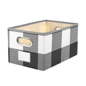 lamorée storage bin cotton linen fabric basket box washable foldable decorative rectangular container with handles label window thick pp plastic board for nursery home office - black plaid, small size